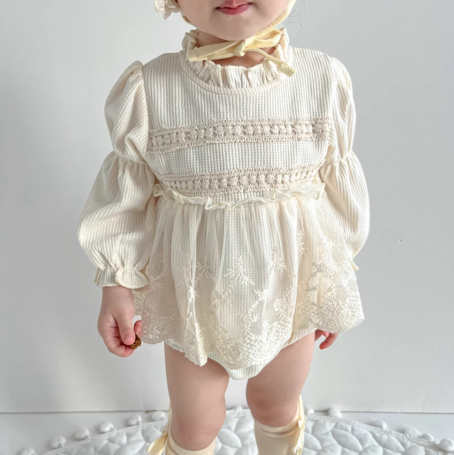 Cream Lace Bodysuit Dress