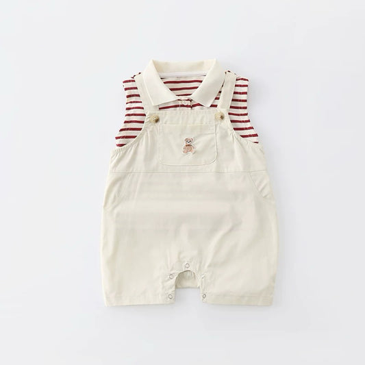 2 Pcs Red Striped Jumpsuit