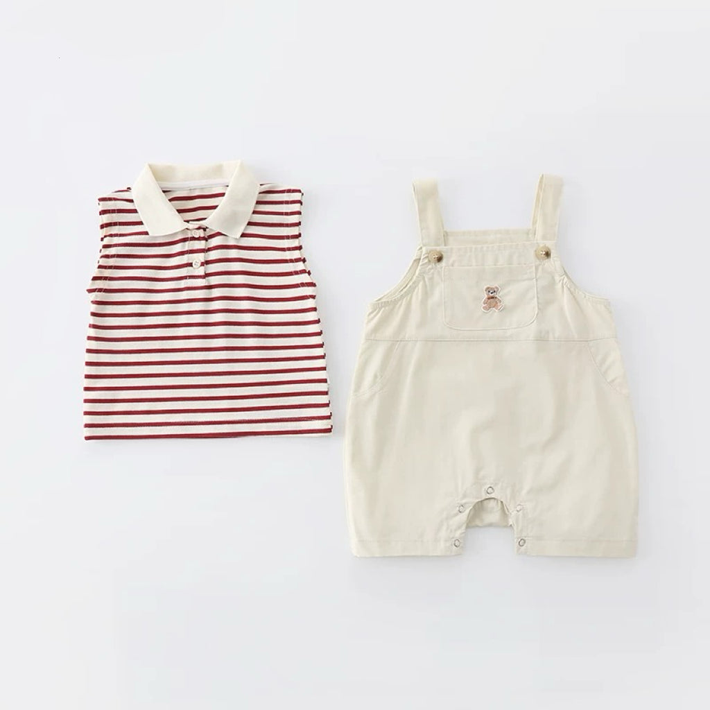 2 Pcs Red Striped Jumpsuit